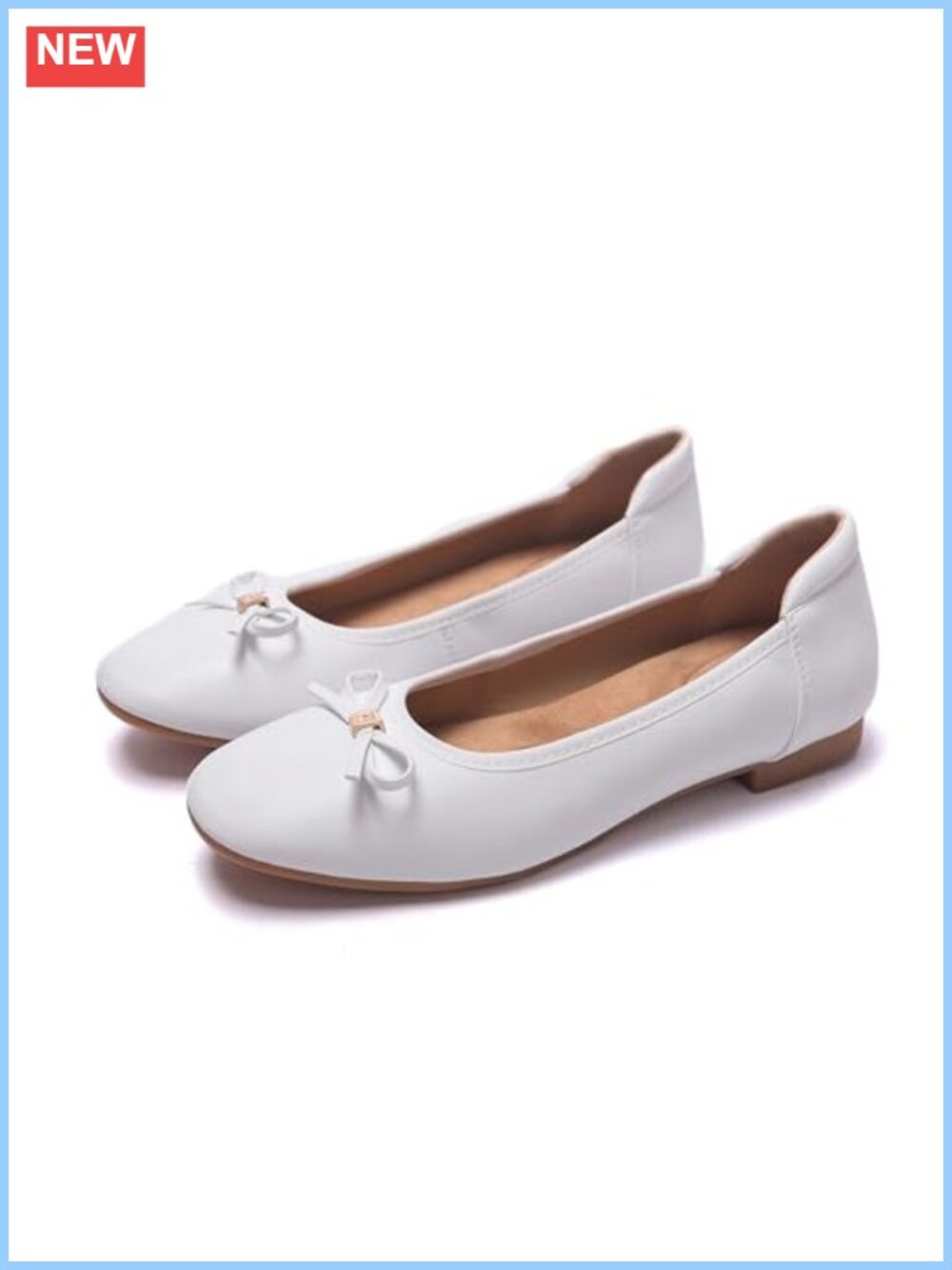 MUMUWU Women's Round Toe Bow Ballet Flats Faux Leather